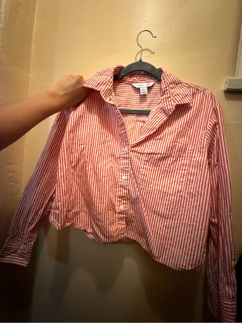Old Navy Red and White Striped Button-Down Shirt